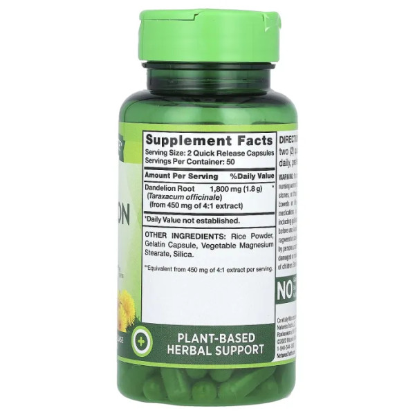 Кульбаба, Dandelion Root, Vitamins, Nature's Truth, корінь, 1800 мг, 100 капсул швидкого вивільнення (900 мг на капсулу)