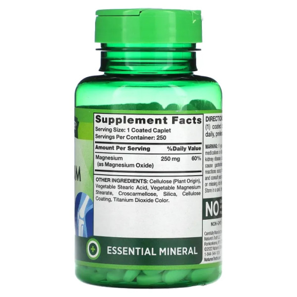 Магній, Magnesium, Nature's Truth, екстра сила, 250 мг, 250 каплет
