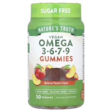 Омега 3 6 7 9 жувальні веганські, смак персик, Nature's Truth Vegan Omega 3-6-7-9 Gummies, 50 жувальних цукерок