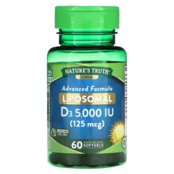 Вітамін D3, Liposomal D3, Nature's Truth, ліпосомальний, висока ефективність, 125 мкг (5 000 МО), 60 гелевих капсул швидкого вивільнення