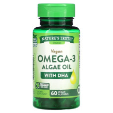 Омега 3 з олії водоростей, Nature's Truth Vegan Omega-3 Algae Oil, 60 веганських гелевих капсул