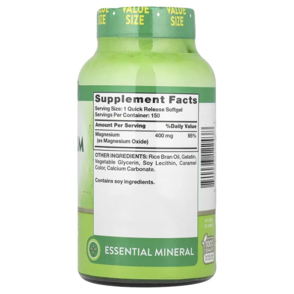 Магній, Magnesium, Nature's Truth, екстра сила, 400 мг, 150 гелевих капсул швидкого вивільнення