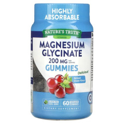 Магний глицинат 200 мг жевательные, Nature's Truth Magnesium Glycinate Gummies, вкус виноград 60 веганских жевательных конфет (100 мг в конфете)