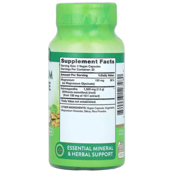 Магній гліцинат плюс ашваганда, Magnesium Glycinate Plus Ashwagandha, Nature's Truth, 60 капсул