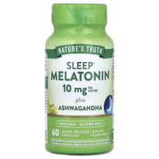 Мелатонін з ашвагандою 10 мг, Nature's Truth Sleep Melatonin, 60 капсул швидкого вивільнення (5 мг у капсулі)