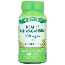 Ашваганда з L-теаніном 600 мг, Nature's Truth KSM-66 Ashwagandha Plus L-Theanine, 60 каплет, 300 мг на каплету