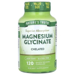 Магній гліцинат, Magnesium Glycinate Nature's Truth, хелатний, 120 капсул швидкого вивільнення