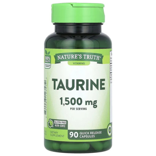 Таурін, Taurine, Vitamins, Nature's Truth, 1500 мг, 90 капсул швидкого вивільнення (500 мг у капсулі)