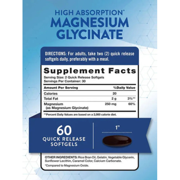 Магній гліцинат, Magnesium Glycinate (Mag Set), Nature's Truth, з високим ступенем засвоєння, 250 мг, 60 гелевих капсул