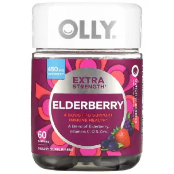 Бузина, підтримка імунітету, екстра-сила, Elderberry, Ultra Strength, OLLY, грона ягід, 450 мг, 60 жувальних цукерок (225 мг у кожній жувальній цукерці)