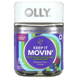 Підтримка кишечника жувальна смак зливу та ягоди, OLLY Keep It Movin, полегшує періодичні запори 30 жувальних цукерок