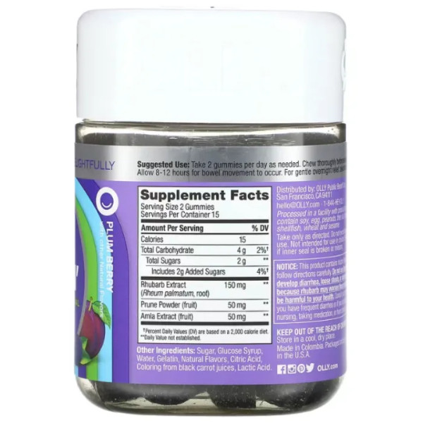 Здоров'я кишечника, Keep It Movin', OLLY, полегшує періодичні запори, зі смаком сливи та ягід, 30 жувальних цукерок.