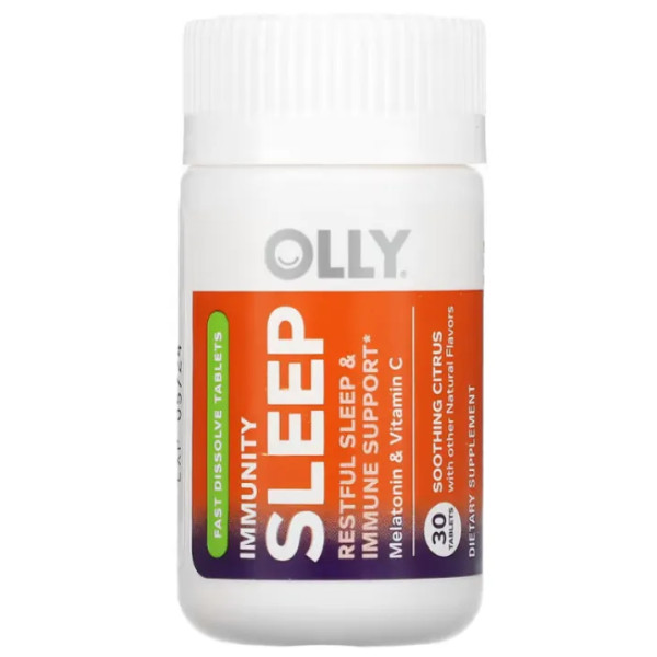 Спокійний сон та підтримка імунітету, Immunity Sleep, OLLY, з мелатоніном та вітаміном С, смак заспокійливий цитрусовий, 30 таблеток