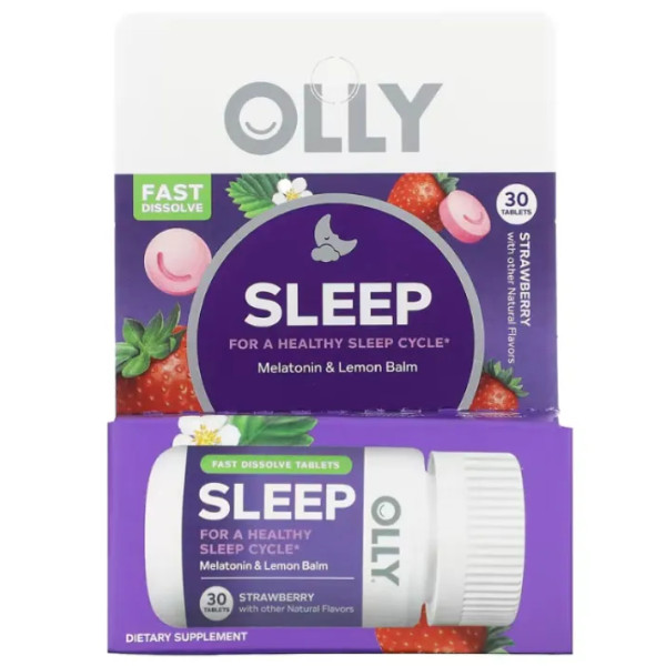 Здоровий сон, Sleep, OLLY, з мелатоніном та мелісою, смак полуниці, 30 таблеток