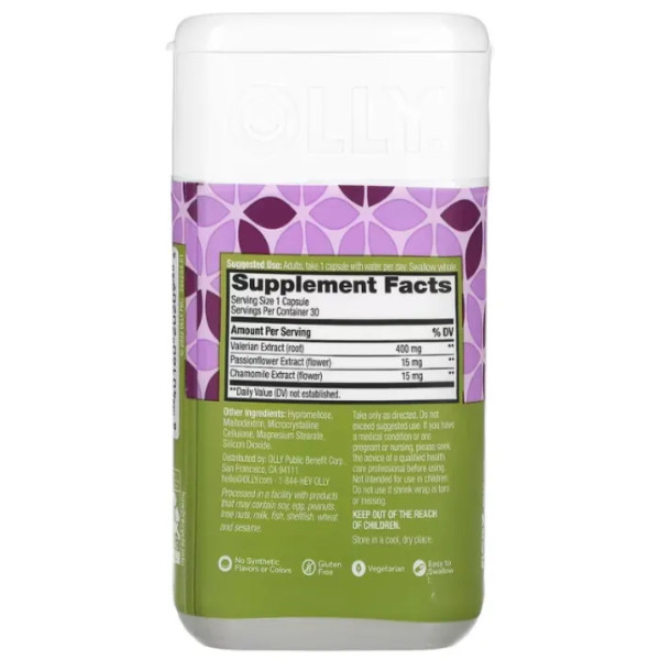 Адаптогены, поддержка здорового сна, Plant Powered Rest, OLLY, с корнем валерианы, страстоцветом и ромашкой, 30 вегетарианских капсул