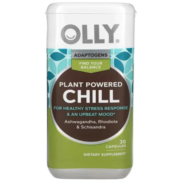Адаптогени, підтримка здорової реакції на стрес та гарний настрій, Plant Powered Chill, OLLY, з екстрактами ашваганди, родіоли та лимонника, 30 вегетаріанських капсул