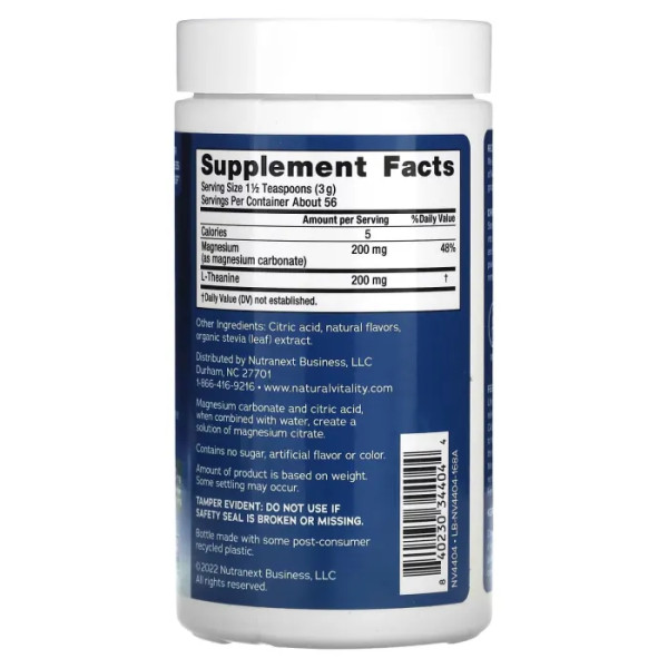 Магнієва добавка з L-теаніном, Magnesium Supplement with L-Theanine Drink Mix, Natural Vitality, зі смаком меду та ромашки, 168 г