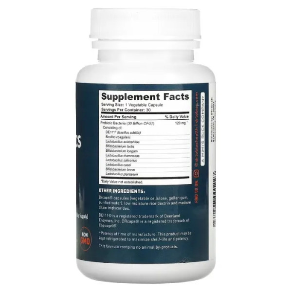 Пробіотик, Probiotics, Dr Tobias, 30 млрд. КУО, 10 штамів, 30 вегетаріанських капсул