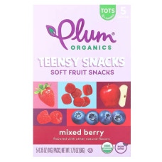 Фруктові снеки для малюків від 12 місяців, ягідний мікс, Plum Organics Teensy Snacks, 5 пакетиків по 10 г