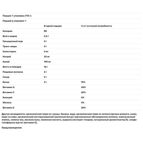 Пюре - смесь из банана, киви, шпината, греческого йогурта, ячменя, Food Group Blend, Plum Organics, 113 г