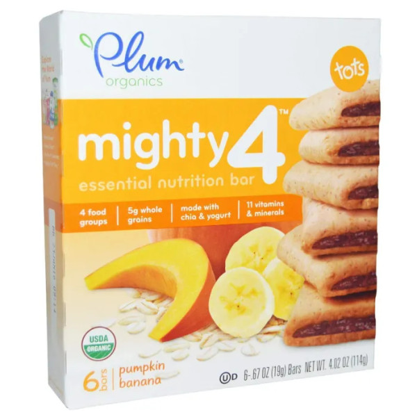 Печиво для дітей, Mighty 4, Essential Nutrition Bar, Plum Organics, 6 бат.