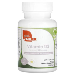 Вітамін D3 50 мкг (2000 МО), Zahler Vitamin D3, вдосконалена формула, 120 гелевих капсул