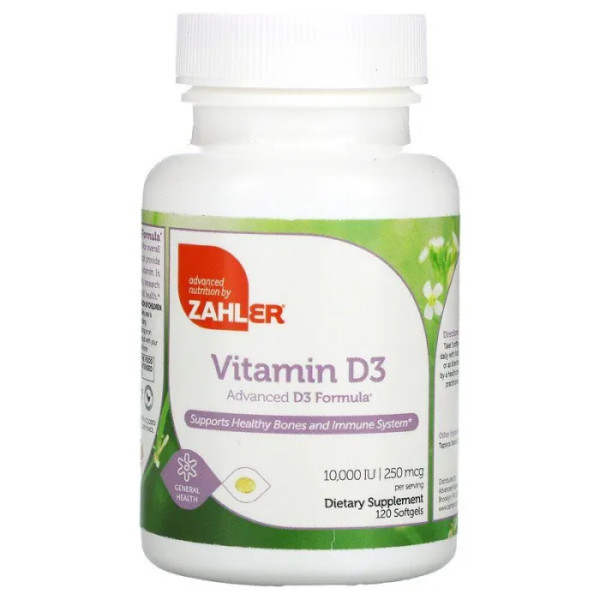 Вітамін D3: удосконалена формула (Vitamin D3), Zahler, 250 мкг (10000 МО), 120 капсул