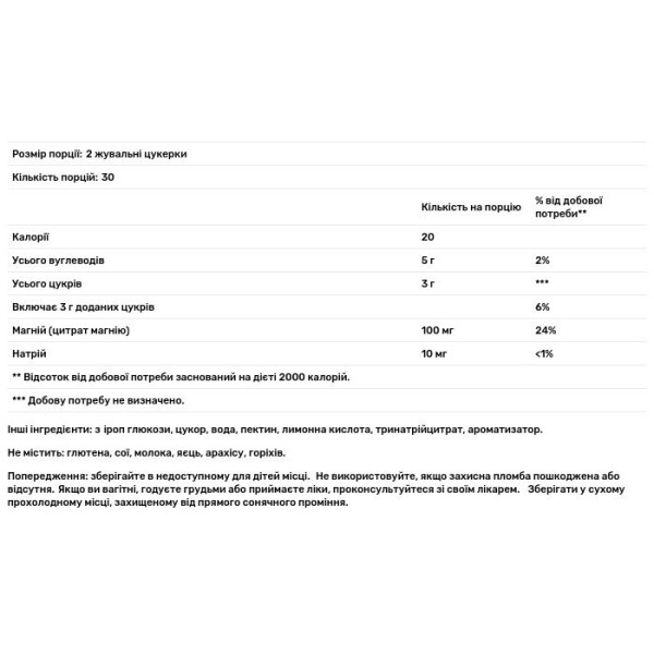 Магній, Мagnesium, Chapter One, смак яблука, 60 жувальних цукерок