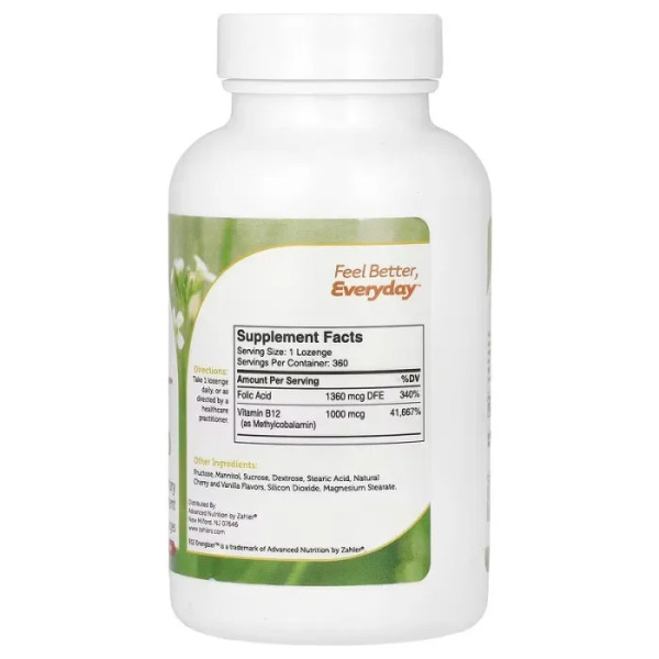 Вітамін В-12 і фолієва кислота, B12 Energizer, Zahler, смак вишні, 360 льодяників