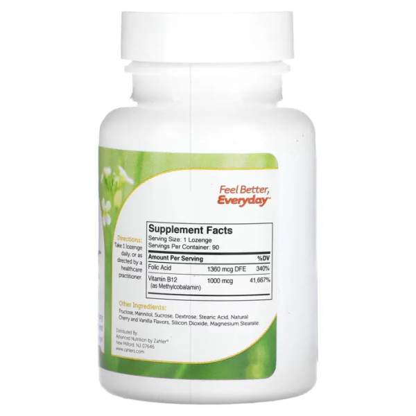 Вітамін В-12 та фолієва кислота, B12 Energizer, Zahler, смак вишні, 90 льодяників