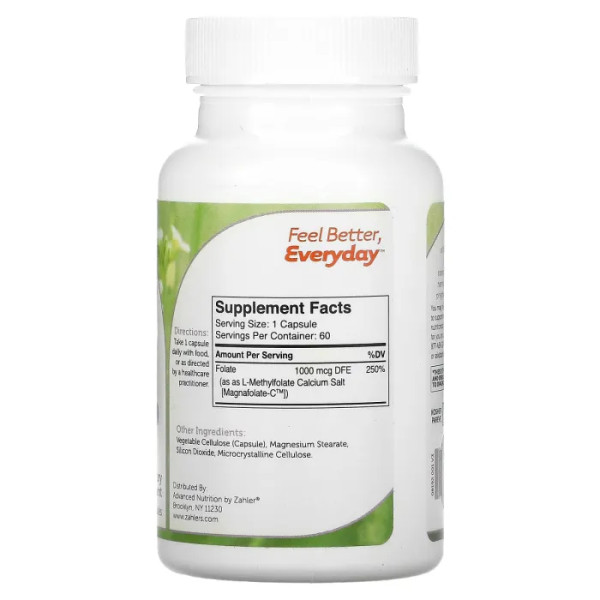 Метилфолат, Methylfolate, Zahler, підтримує здоровий розвиток плода, 60 капсул (1000 мкг DFE на капсулу)