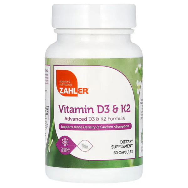 Вітаміни D3 та K2, Vitamin D3 & K2, Zahler, 60 капсул
