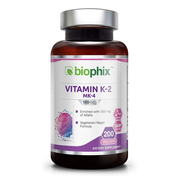 Вітамін К2, Vitamin K2, Biophix, 100 мкг, 200 вегетаріанських капсул