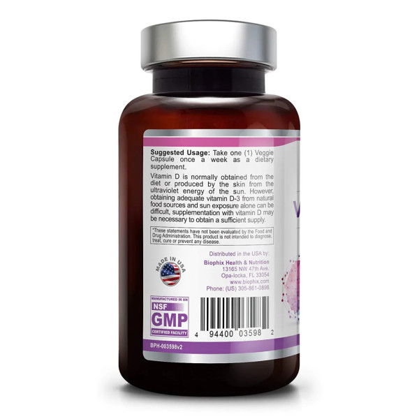 Вітамін D3, Vitamin D3, Biophix, 50000 МО, 120 вегетаріанських капсул