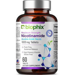 Вітамін B3 нікотинамід 1000 мг уповільнене вивільнення, Biophix Vitamin B3 Nicotinamide, 60 таблеток