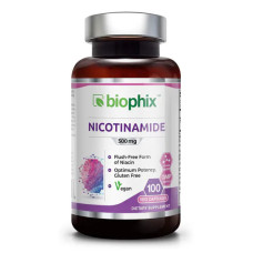 Вітамін B3 нікотинамід 500 мг, Vitamin B3 Nicotinamide Biophix, 100 вегетаріанських капсул