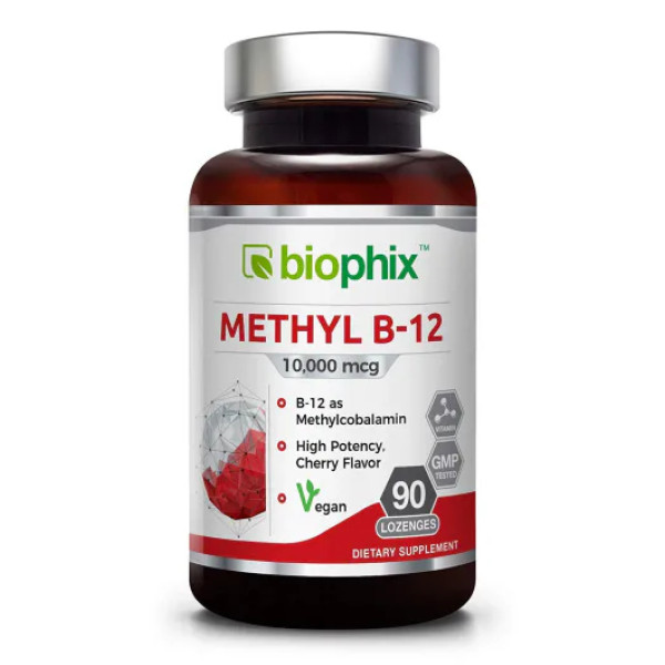 Вітамін В12 (метилкобаламін), Methyl B12, Biophix, 10000 мкг, смак вишні, 90 льодяників