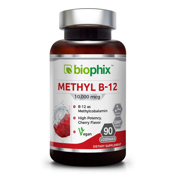 Вітамін В12 (метилкобаламін), Methyl B12, Biophix, 10000 мкг, смак вишні, 90 льодяників
