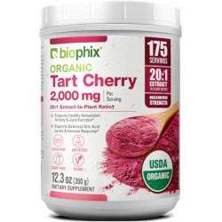 Терпка вишня екстракт 20 до 1 органічний порошок без цукру, Biophix Tart Cherry Powder Organic USDA 20:1 Extract, 350 г