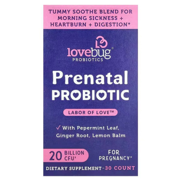 Пробіотики для вагітних, Prenatal Probiotic, LoveBug Probiotics, 20 млрд КУО, 30 капсул