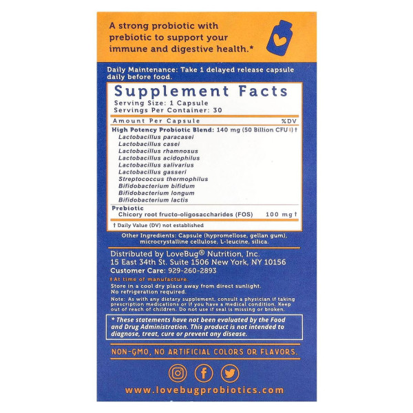 Пробіотик щоденного прийому, Advanced Strength Daily Probiotic, LoveBug Probiotics, 50 млрд КУО, 30 капсул