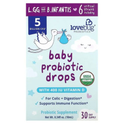 Пробиотик для детей капли 5 млрд КОЕ, LoveBug Probiotics Baby Probiotic Drops, 10 мл