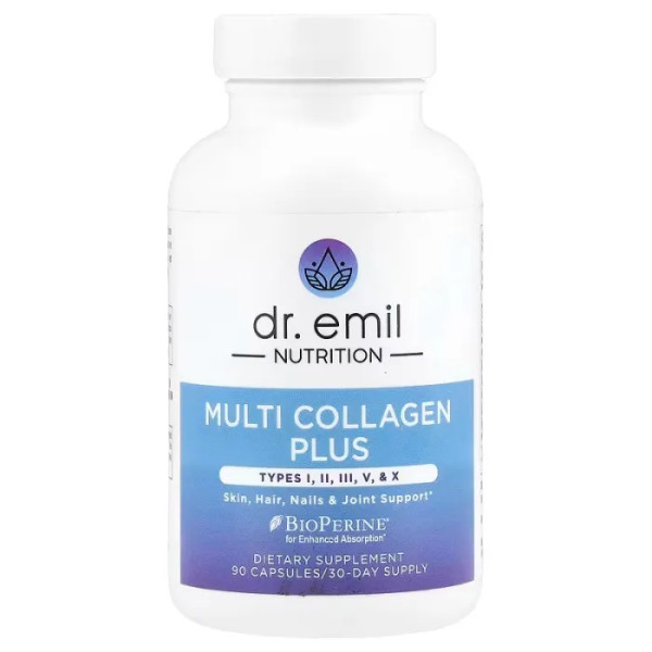 Мульти колаген плюс, Multi Collagen Plus, Dr. Emil Nutrition, типи I, II, III, V та X, 90 капсул