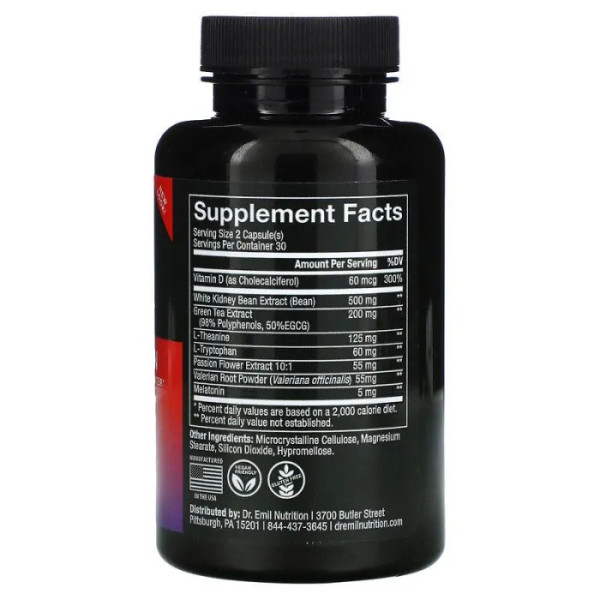 Жироспалювач + підтримка сну, Bedtime Burn, Dr. Emil Nutrition, 60 капсул