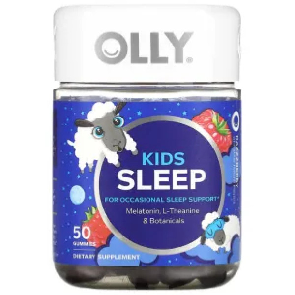 Підтримка сну для дітей, Kids Sleep, Razzzberry, OLLY, з мелатоніном, L-теаніном та рослинними компонентами, 50 жувальних цукерок
