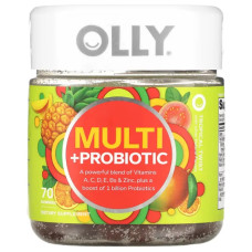 Мультивітаміни з пробіотиком 1 млрд ДЕЯКЕ жувальні, OLLY Multi + Probiotic, тропічний твіст 70 жувальних цукерок
