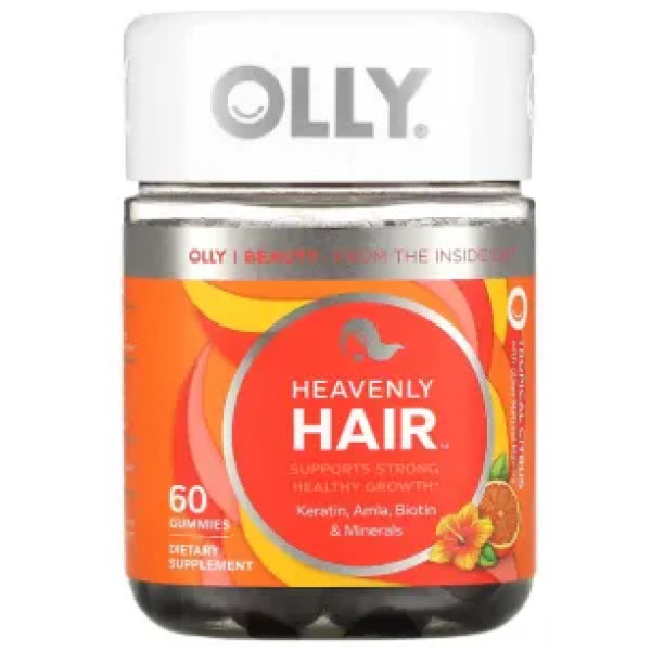 Волосся, підтримка міцності та пружності, Heavenly Hair, OLLY, формула з кератином, амла, біотином та мінералами, тропічний цитрус, 60 жувальних цукерок