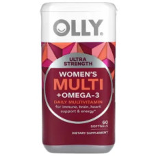 Мультивітаміни для жінок та омега 3, OLLY Women's Multi Omega 3, підтримка імунітету мозку серця та енергії 60 желатинових капсул