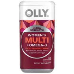 Мультивітаміни для жінок та омега 3, OLLY Women's Multi Omega 3, підтримка імунітету мозку серця та енергії 60 желатинових капсул