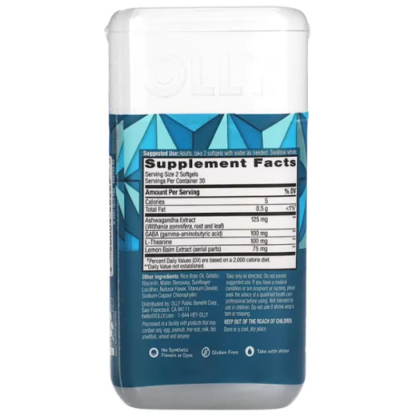 Антистрес, Goodbye Stress, OLLY, багатоцільова суміш з екстрактом ашваганди та L-теаніном, 60 таблеток